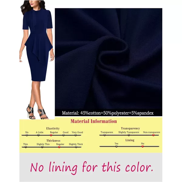 VFSHOW Womens Bow Tie Neck Asymmetrical Peplum Slim Work Business Office Pencil DressNavy Blueshort Sleeve2