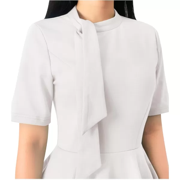 VFSHOW Womens Bow Tie Neck Asymmetrical Peplum Slim Work Business Office Pencil DressOff White2