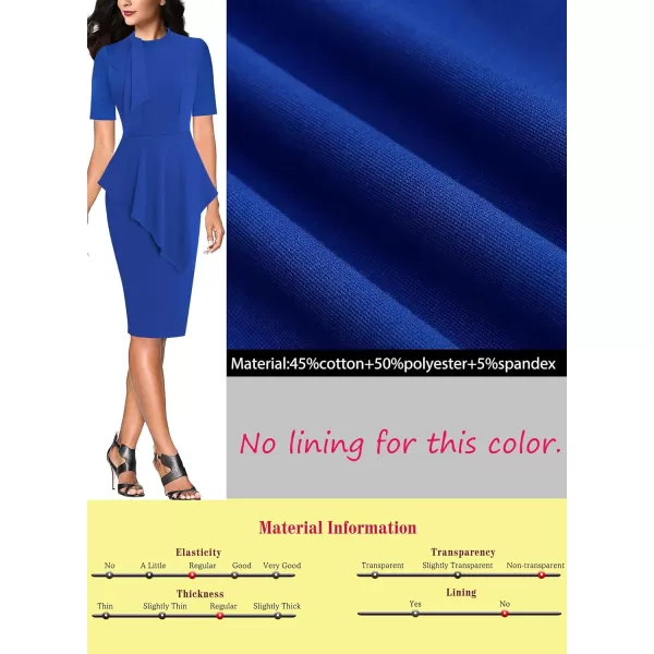 VFSHOW Womens Bow Tie Neck Asymmetrical Peplum Slim Work Business Office Pencil DressRoyal Blueshort Sleeve2