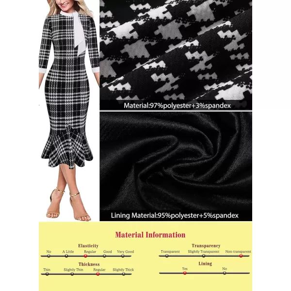 VFSHOW Womens Bow Tie Neck Vintage Cocktail Party Bodycon Pencil Mermaid Midi DressBlack and Houndstooth Plaid