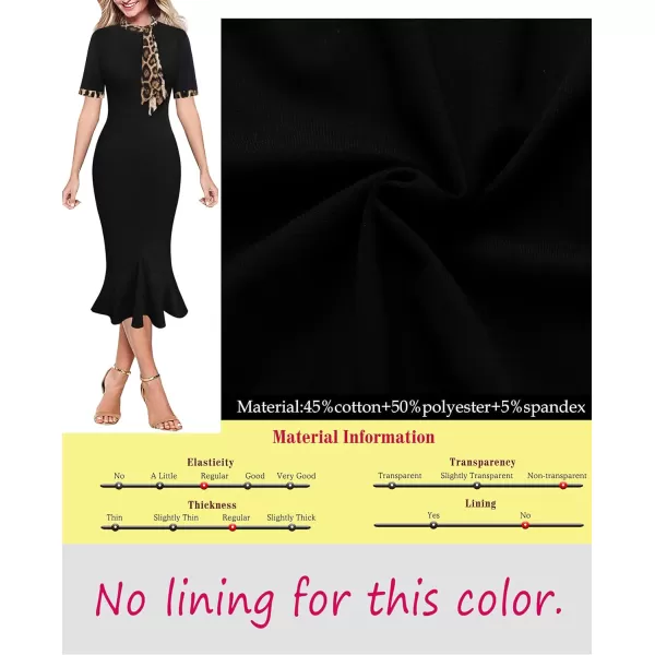 VFSHOW Womens Bow Tie Neck Vintage Cocktail Party Bodycon Pencil Mermaid Midi DressBlack and Leopard Print