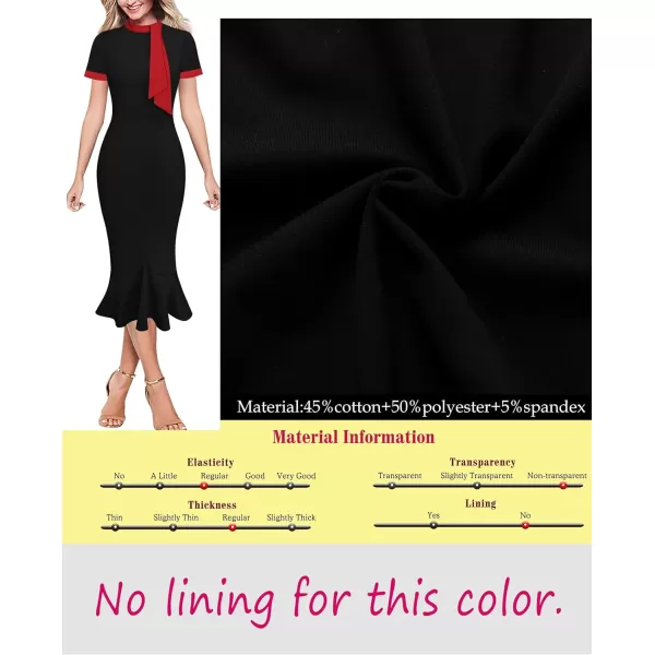 VFSHOW Womens Bow Tie Neck Vintage Cocktail Party Bodycon Pencil Mermaid Midi DressBlack and Red