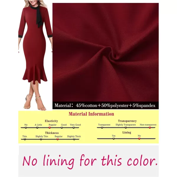 VFSHOW Womens Bow Tie Neck Vintage Cocktail Party Bodycon Pencil Mermaid Midi DressDark Red and Black