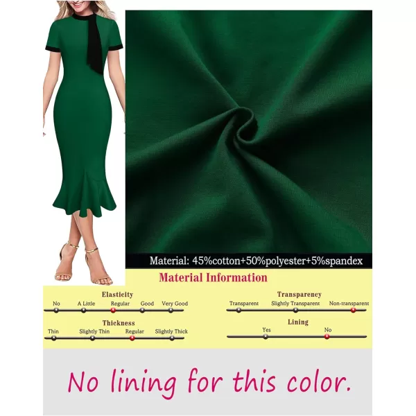 VFSHOW Womens Bow Tie Neck Vintage Cocktail Party Bodycon Pencil Mermaid Midi DressGreen and Black