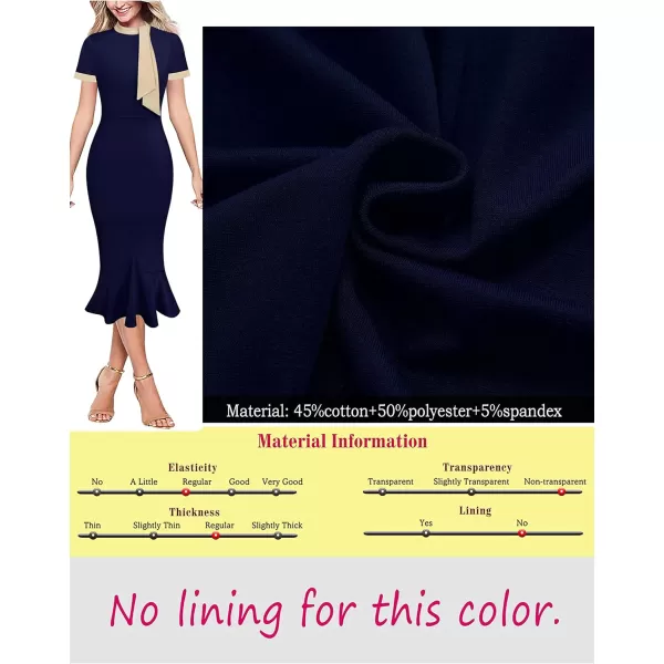 VFSHOW Womens Bow Tie Neck Vintage Cocktail Party Bodycon Pencil Mermaid Midi DressNavy Blue and Beige