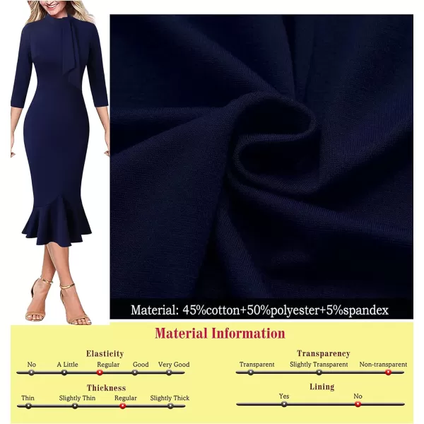 VFSHOW Womens Bow Tie Neck Vintage Cocktail Party Bodycon Pencil Mermaid Midi DressNavy Bluetie Neck
