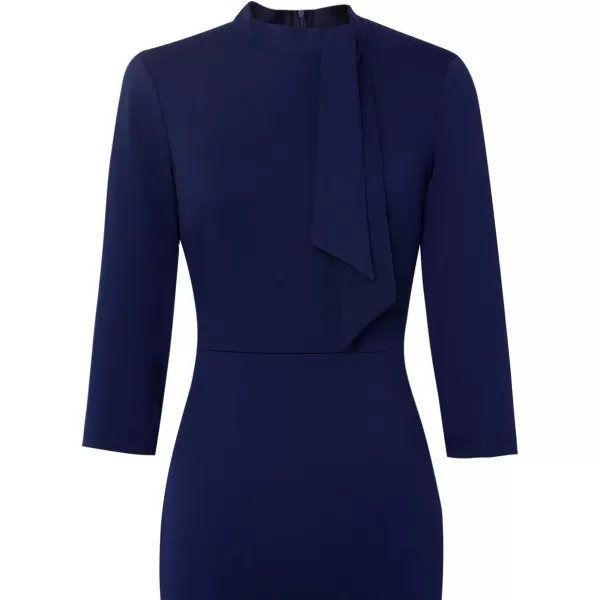 VFSHOW Womens Bow Tie Neck Vintage Cocktail Party Bodycon Pencil Mermaid Midi DressNavy Bluetie Neck