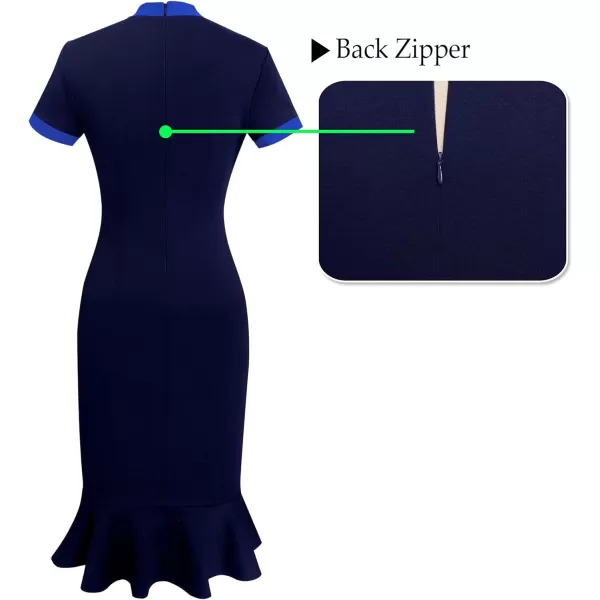 VFSHOW Womens Bow Tie Neck Vintage Cocktail Party Bodycon Pencil Mermaid Midi DressNavy and Royal Blue