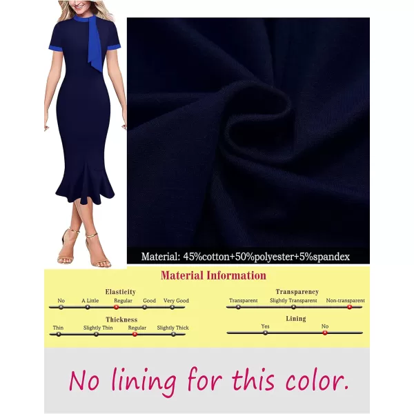 VFSHOW Womens Bow Tie Neck Vintage Cocktail Party Bodycon Pencil Mermaid Midi DressNavy and Royal Blue