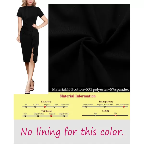 VFSHOW Womens Bow Tie V Neck Cocktail Work Business Bodycon Pencil DressBlack Ruffle Split