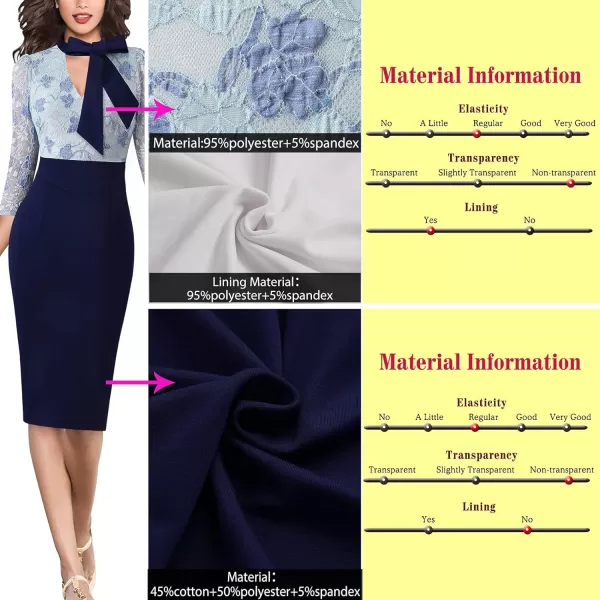 VFSHOW Womens Bow Tie V Neck Cocktail Work Business Bodycon Pencil DressBlue Green Lacenavy Blue