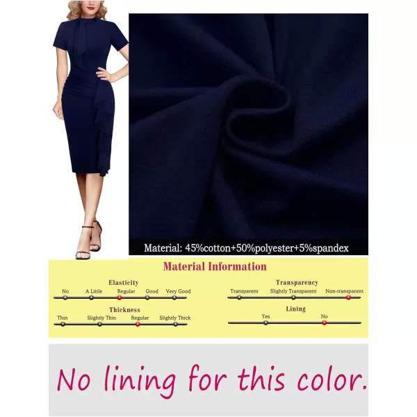 VFSHOW Womens Bow Tie V Neck Cocktail Work Business Bodycon Pencil DressNavy Blueruffle Split