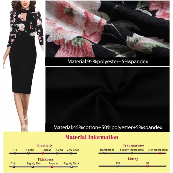 VFSHOW Womens Bow Tie V Neck Cocktail Work Business Bodycon Pencil DressPink Floral Print Black