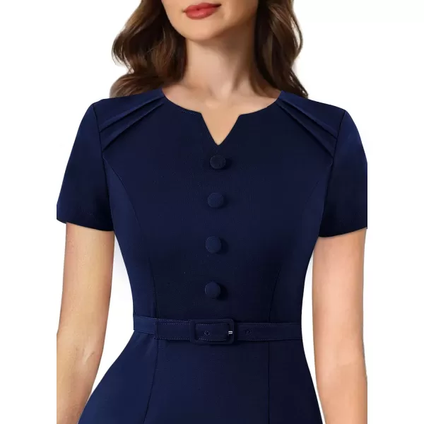 VFSHOW Womens Business Pleated Notch V Neck Buttons Fitted Work Office Dress Elegant Belted Church Slim Bodycon Pencil Sheath DressVFSHOW Womens Business Pleated Notch V Neck Buttons Fitted Work Office Dress Elegant Belted Church Slim Bodycon Pencil Sheath Dress