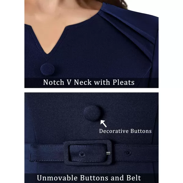 VFSHOW Womens Business Pleated Notch V Neck Buttons Fitted Work Office Dress Elegant Belted Church Slim Bodycon Pencil Sheath DressVFSHOW Womens Business Pleated Notch V Neck Buttons Fitted Work Office Dress Elegant Belted Church Slim Bodycon Pencil Sheath Dress