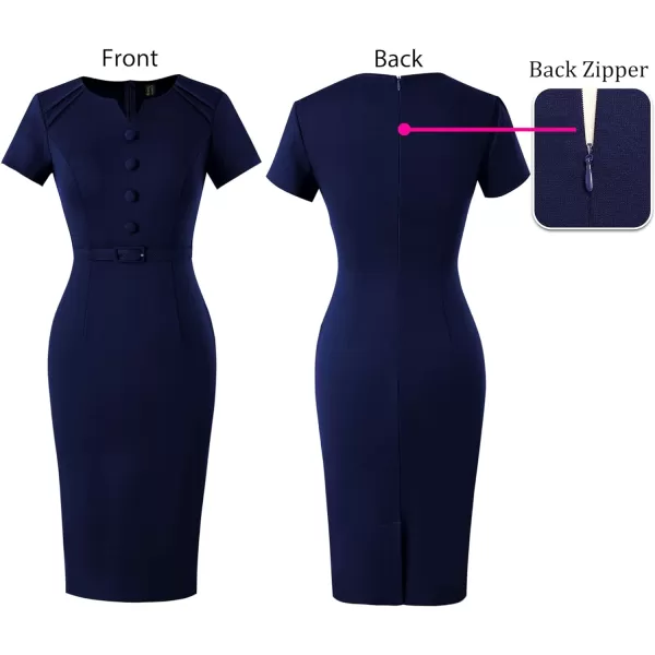 VFSHOW Womens Business Pleated Notch V Neck Buttons Fitted Work Office Dress Elegant Belted Church Slim Bodycon Pencil Sheath DressVFSHOW Womens Business Pleated Notch V Neck Buttons Fitted Work Office Dress Elegant Belted Church Slim Bodycon Pencil Sheath Dress