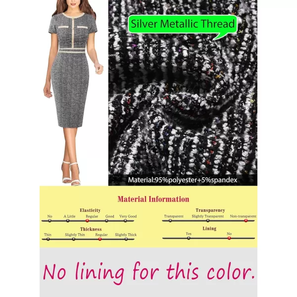 VFSHOW Womens Button Crew Neck Slim Wear to Work Office Party Bodycon Pencil DressBlack Tweed Short Sleeve2