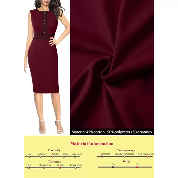 VFSHOW Womens Button Patchwork Trim Crew Neck Slim Wear to Work Office Business Party Bodycon Dark Red Pencil Sheath Dress 10186 RED XXLVFSHOW Womens Button Patchwork Trim Crew Neck Slim Wear to Work Office Business Party Bodycon Dark Red Pencil Sheath Dress 10186 RED XXL