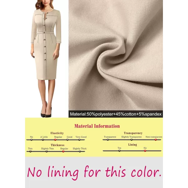 VFSHOW Womens Buttons Front Patchwork Work Business Office Bodycon Pencil Dress Professional Career Slim Fitted Sheath DressBeige 34 Sleeve