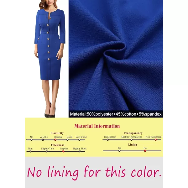 VFSHOW Womens Buttons Front Patchwork Work Business Office Bodycon Pencil Dress Professional Career Slim Fitted Sheath DressRoyal Blue 34 Sleeve