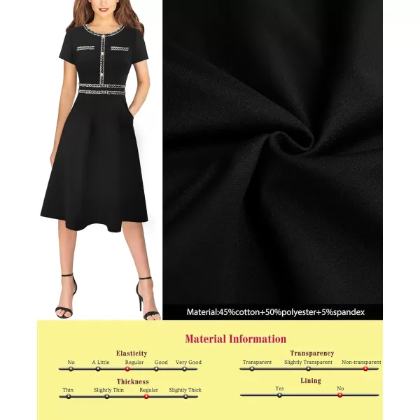 VFSHOW Womens Buttons Pockets Slim Wear to Work Office Business Bodycon ALine DressBlack  Tweed Trim a Line