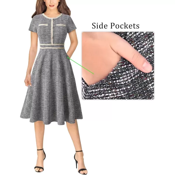 VFSHOW Womens Buttons Pockets Slim Wear to Work Office Business Bodycon ALine DressBlack Tweed a Line2