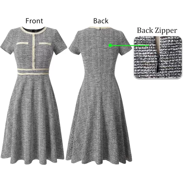 VFSHOW Womens Buttons Pockets Slim Wear to Work Office Business Bodycon ALine DressBlack Tweed a Line2