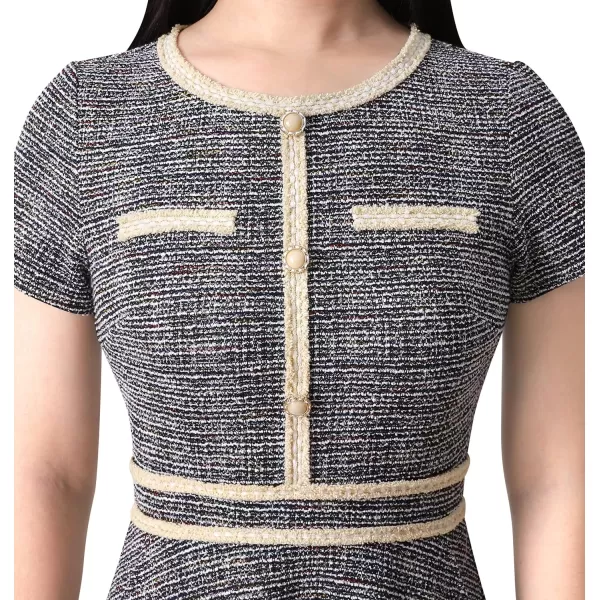 VFSHOW Womens Buttons Pockets Slim Wear to Work Office Business Bodycon ALine DressBlack Tweed a Line2