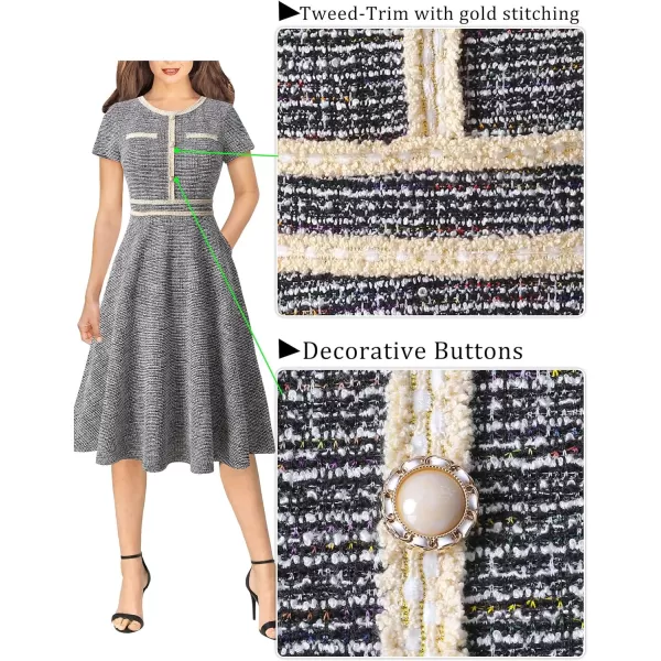 VFSHOW Womens Buttons Pockets Slim Wear to Work Office Business Bodycon ALine DressBlack Tweed a Line2