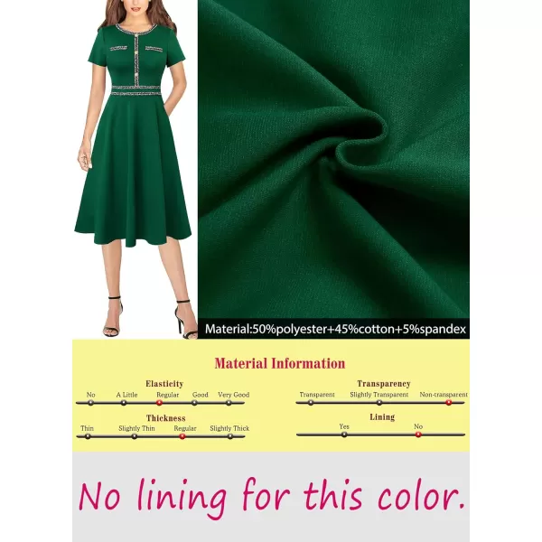 VFSHOW Womens Buttons Pockets Slim Wear to Work Office Business Bodycon ALine DressSolid Green With Tweed Trim