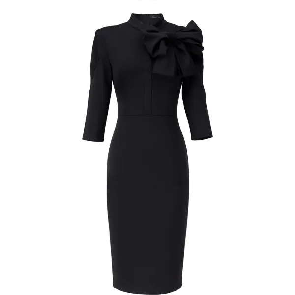 VFSHOW Womens Celebrity Vintage Bowknot Cocktail Party Stretch Bodycon DressBlack