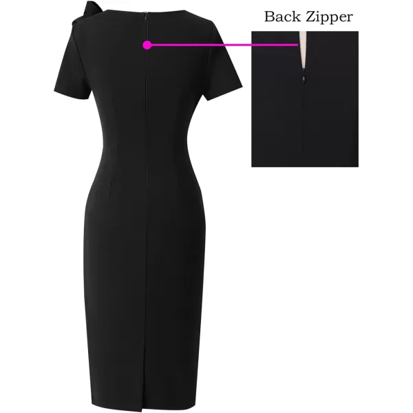 VFSHOW Womens Celebrity Vintage Bowknot Cocktail Party Stretch Bodycon DressBlack Faux Wrap Design