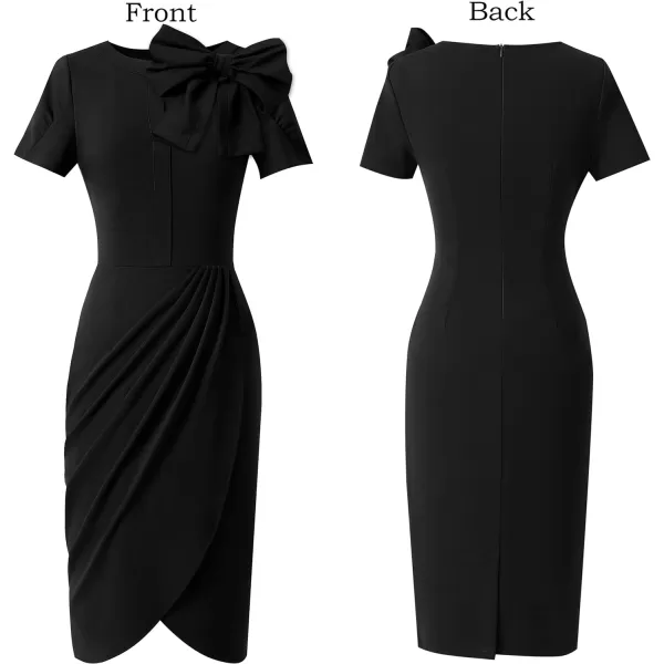 VFSHOW Womens Celebrity Vintage Bowknot Cocktail Party Stretch Bodycon DressBlack Faux Wrap Design