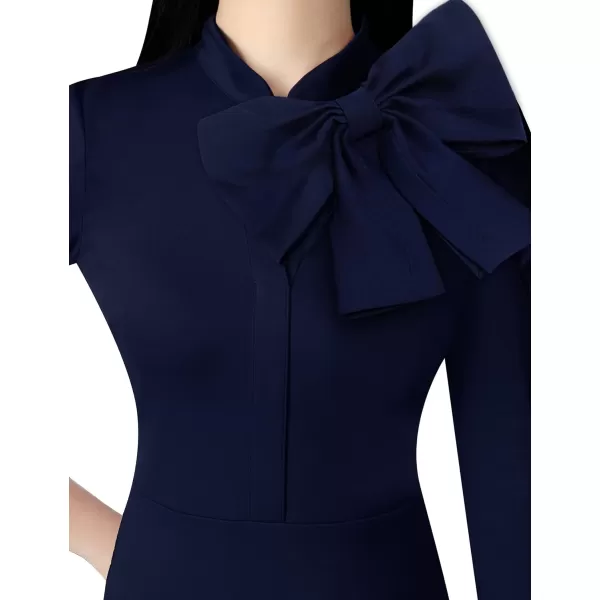 VFSHOW Womens Celebrity Vintage Bowknot Cocktail Party Stretch Bodycon DressDark Blue 34 Sleeves