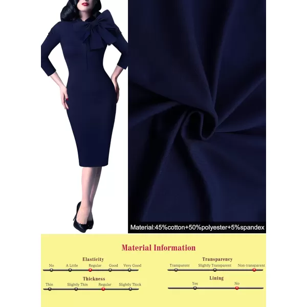 VFSHOW Womens Celebrity Vintage Bowknot Cocktail Party Stretch Bodycon DressDark Blue 34 Sleeves