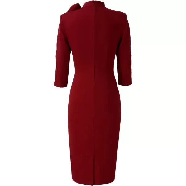 VFSHOW Womens Celebrity Vintage Bowknot Cocktail Party Stretch Bodycon DressDark Red