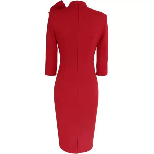 VFSHOW Womens Celebrity Vintage Bowknot Cocktail Party Stretch Bodycon DressNew Red