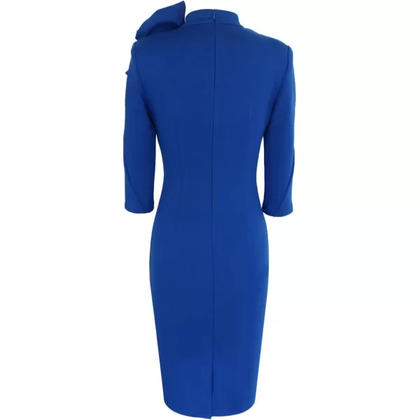 VFSHOW Womens Celebrity Vintage Bowknot Cocktail Party Stretch Bodycon DressRoyal Blue