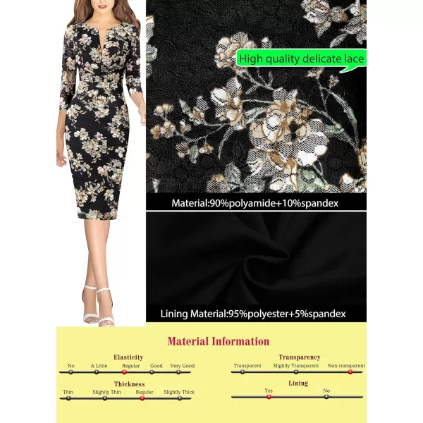 VFSHOW Womens Cocktail Lace Elegant Front Zipper Party Bodycon Pencil Sheath DressBlack Lace Beige Floral Print