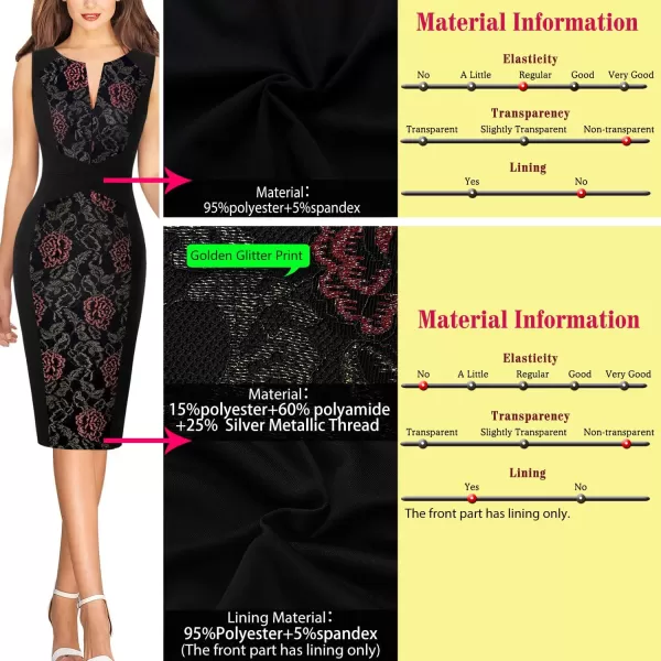 VFSHOW Womens Cocktail Lace Elegant Front Zipper Party Bodycon Pencil Sheath DressBlack and Lace