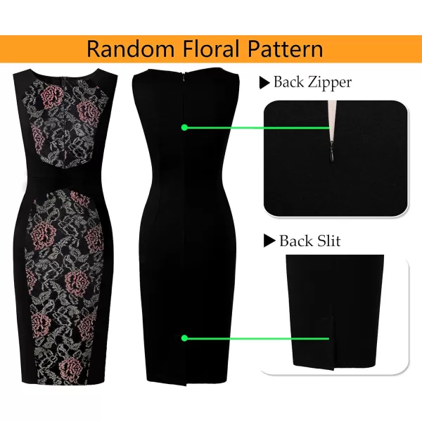 VFSHOW Womens Cocktail Lace Elegant Front Zipper Party Bodycon Pencil Sheath DressBlack and Lace