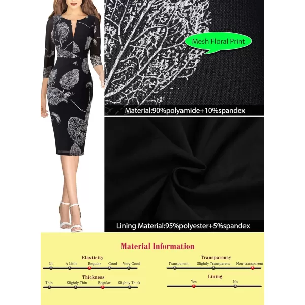 VFSHOW Womens Cocktail Lace Elegant Front Zipper Party Bodycon Pencil Sheath DressBlack and White Leaf Print