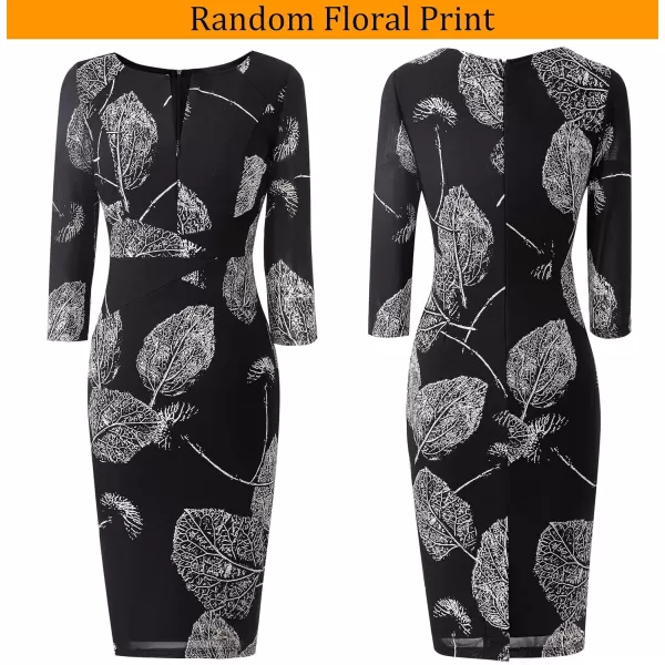 VFSHOW Womens Cocktail Lace Elegant Front Zipper Party Bodycon Pencil Sheath DressBlack and White Leaf Print