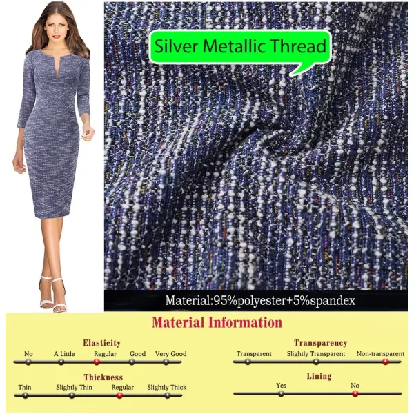 VFSHOW Womens Cocktail Lace Elegant Front Zipper Party Bodycon Pencil Sheath DressBlue Yarndyed Stripe 2