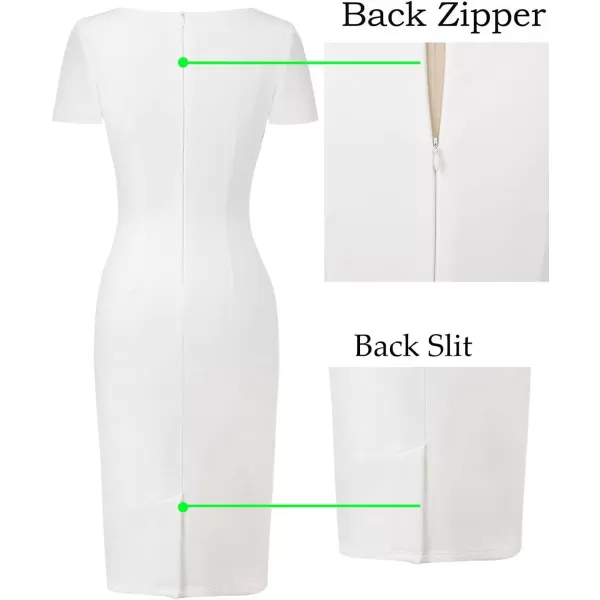 VFSHOW Womens Cocktail Lace Elegant Front Zipper Party Bodycon Pencil Sheath DressOff Whiteshort Sleeve