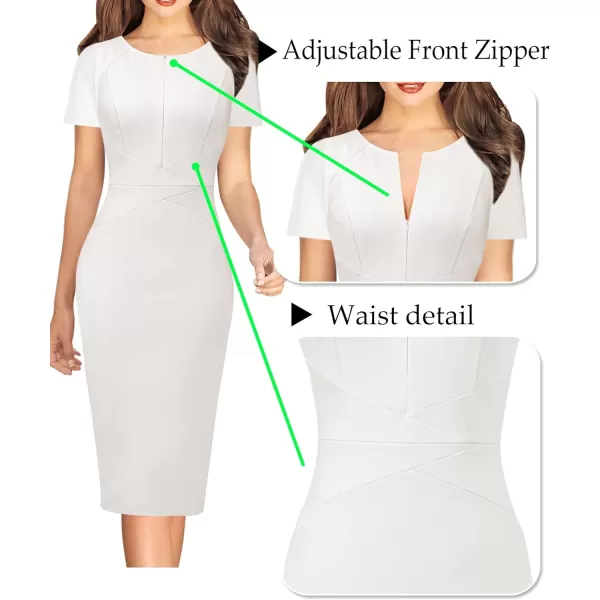 VFSHOW Womens Cocktail Lace Elegant Front Zipper Party Bodycon Pencil Sheath DressOff Whiteshort Sleeve