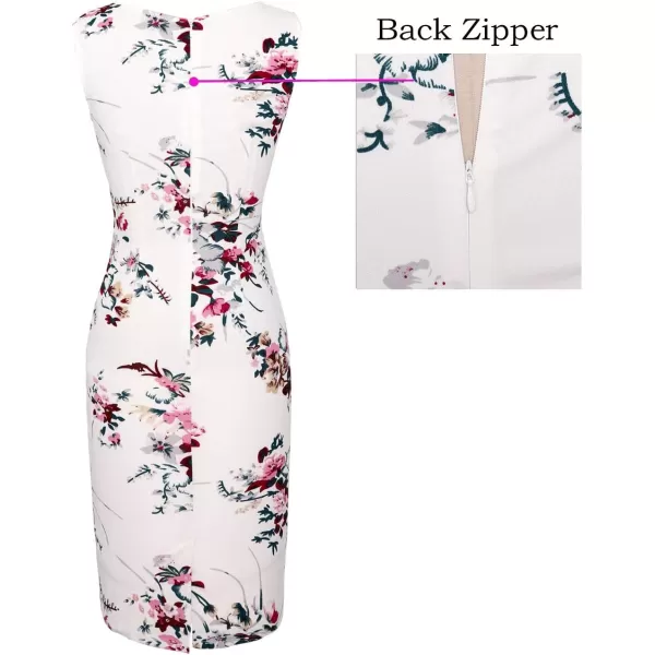 VFSHOW Womens Cocktail Lace Elegant Front Zipper Party Bodycon Pencil Sheath DressOffwhitemulti Floral Print