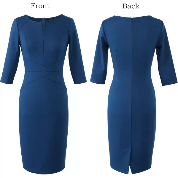 VFSHOW Womens Cocktail Lace Elegant Front Zipper Party Bodycon Pencil Sheath DressPeacock Blue 34 Sleeve