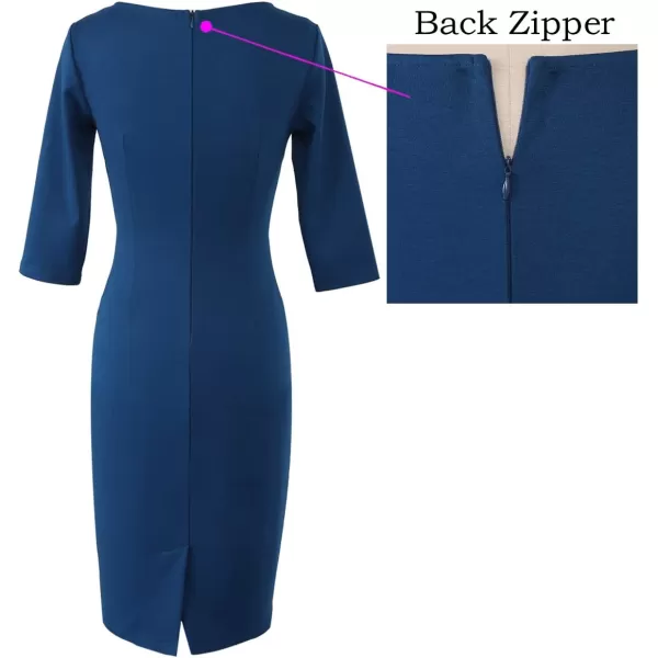 VFSHOW Womens Cocktail Lace Elegant Front Zipper Party Bodycon Pencil Sheath DressPeacock Blue 34 Sleeve