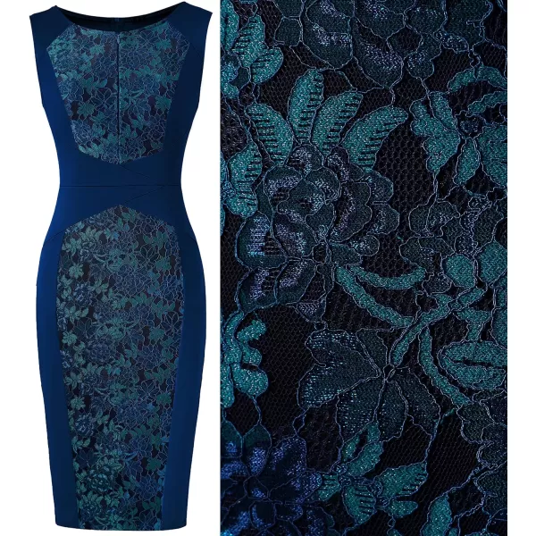 VFSHOW Womens Cocktail Lace Elegant Front Zipper Party Bodycon Pencil Sheath DressPeacock Blue and Floral Lace